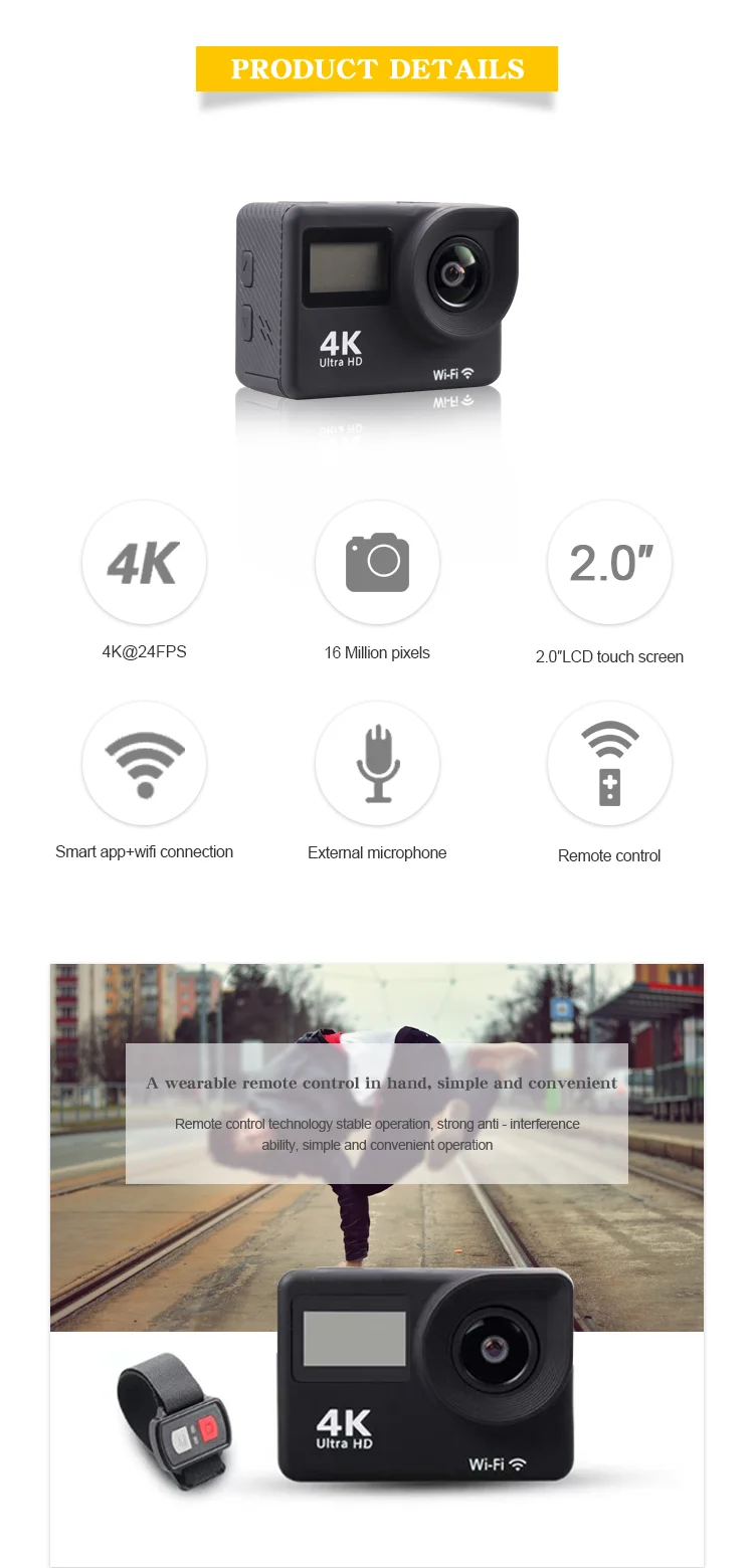 Good Quality New Waterproof 4K Wifi Action Camera For Outdoor