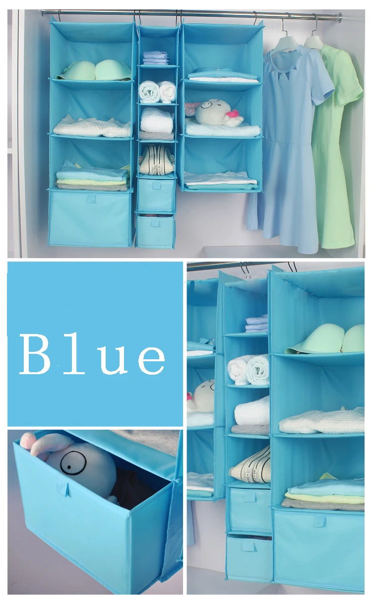 3/4/6 Section Closet Organizer Hanging Shelves with double Metal hook