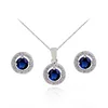 18KGP Blue Ruby Cubic Zirconia CZ Crystal Round Pendant Necklace Earrings Set