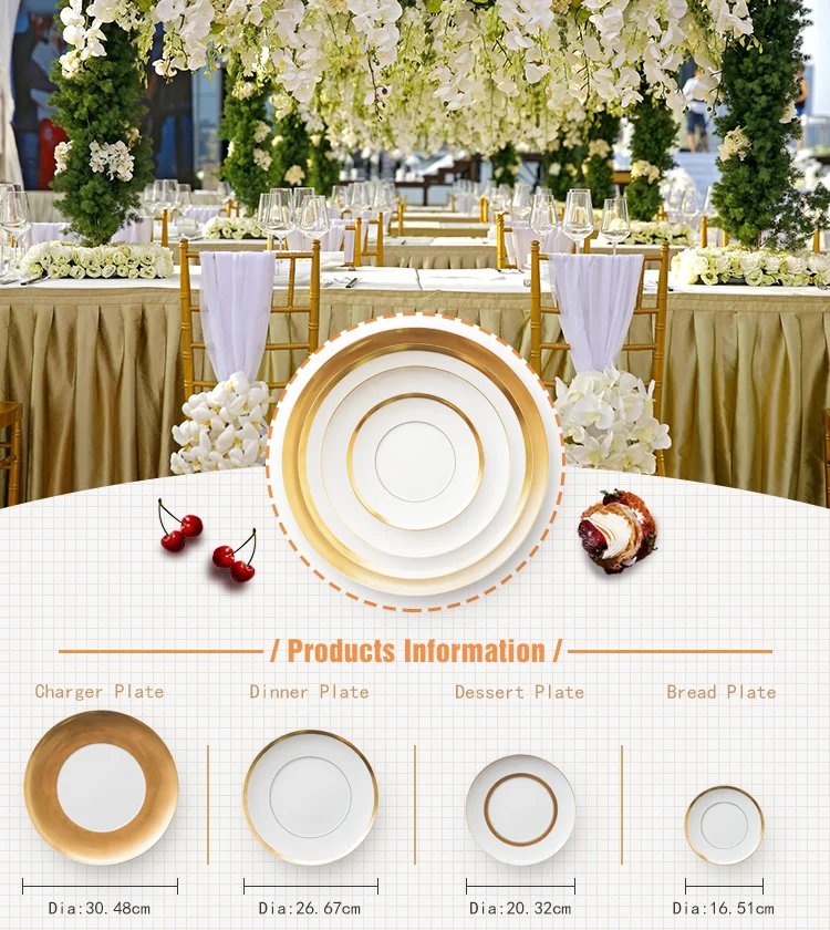 High Quality Gold Dinnerware Sets Used Party Cheap Bone China Plates