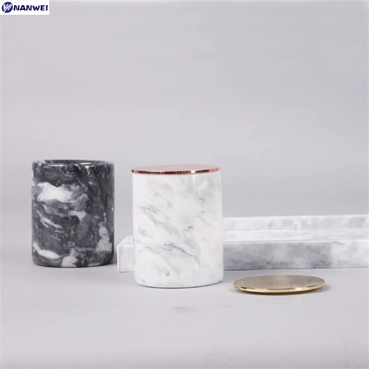 Wholesale Custom Made Natural Marble Candle Jar With Metal Lid For Sale