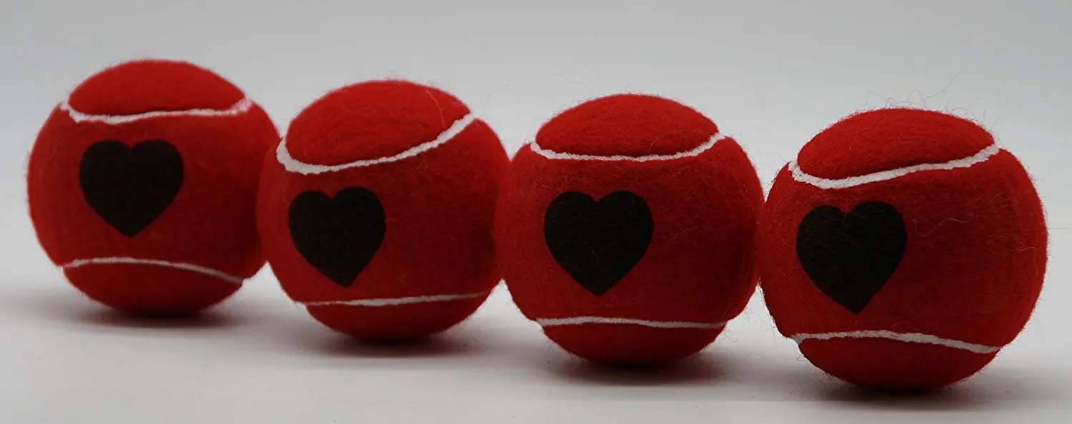 Price's Heart Motif Type 2 Tennis Balls Made in the UK (1 x 4 Ball Tube) Red, pressureless, durable and long lasting.