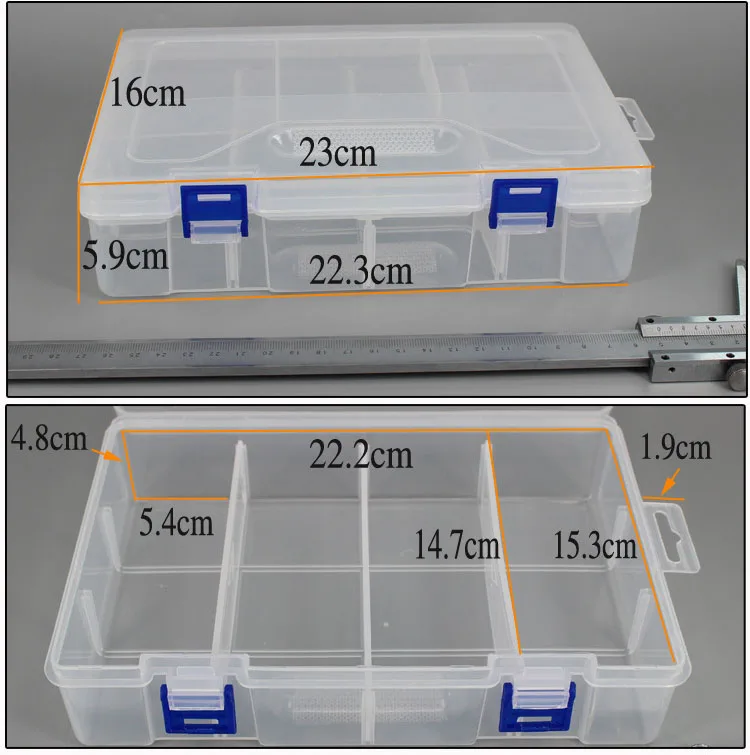 Double layers 8 Detachable Compartments Plastic Storage Box with dividers