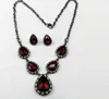 Europe America Fashion Drop Shape Alloy Crystal Earring Necklace Emerald Jewelry Set