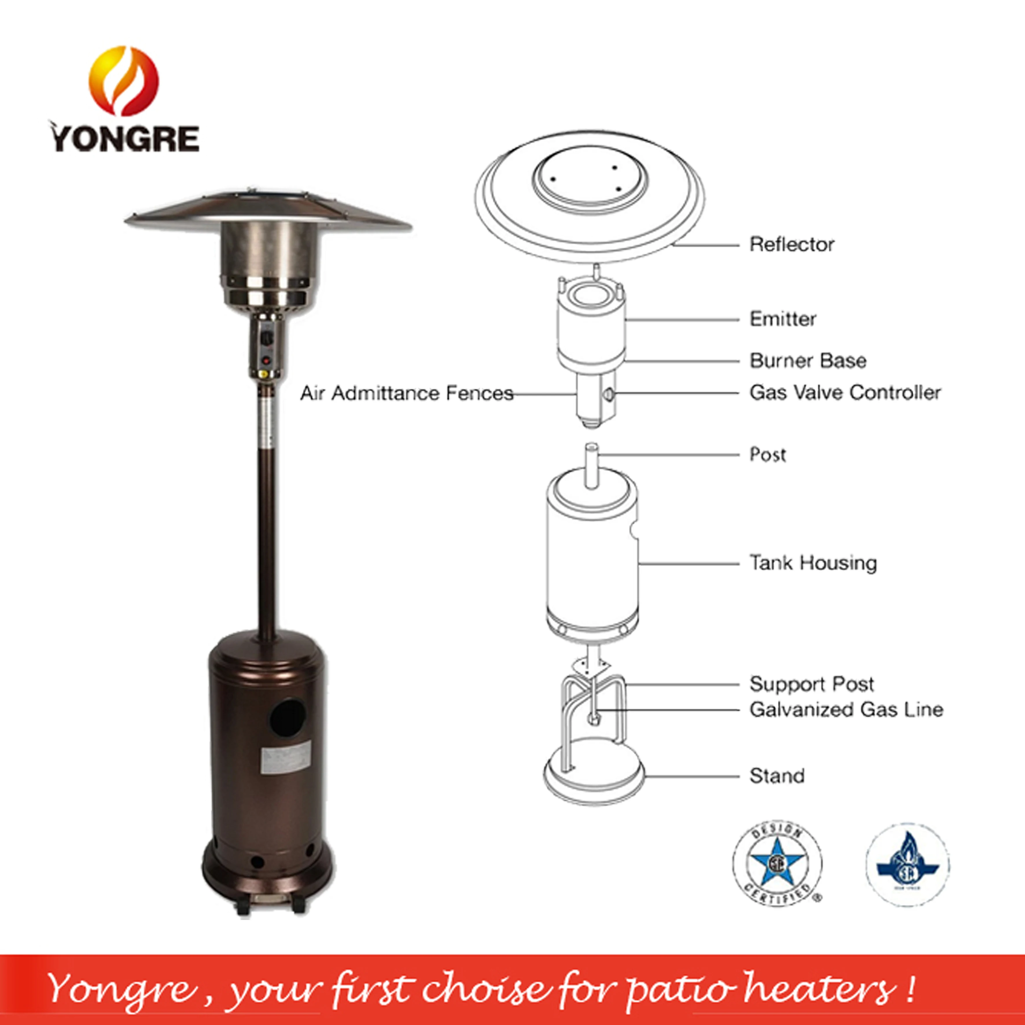 Outdoor Standing Bronze Inferno Patio Heater Heatfocusing Propane Gas