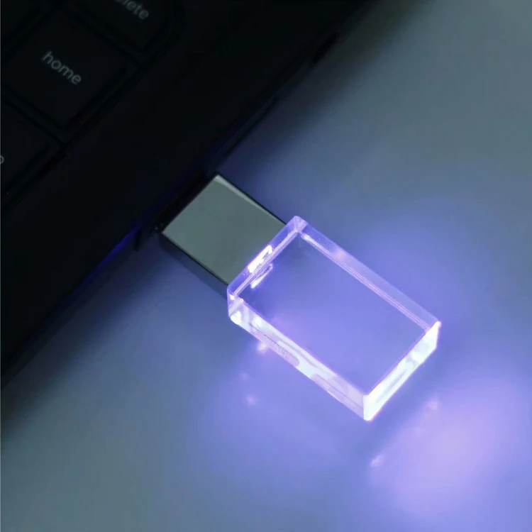 Custom Logo USB 3.0 or 2.0 Crystal Usb flash drives 4gb 8gb 16gb 32gb 64gb USB Flash Drives With Led Lights