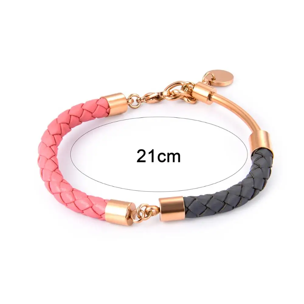 Wholesale Products New Design Two Type Braided Leather Stainless Steel Bangle Womens Bracelet Sale