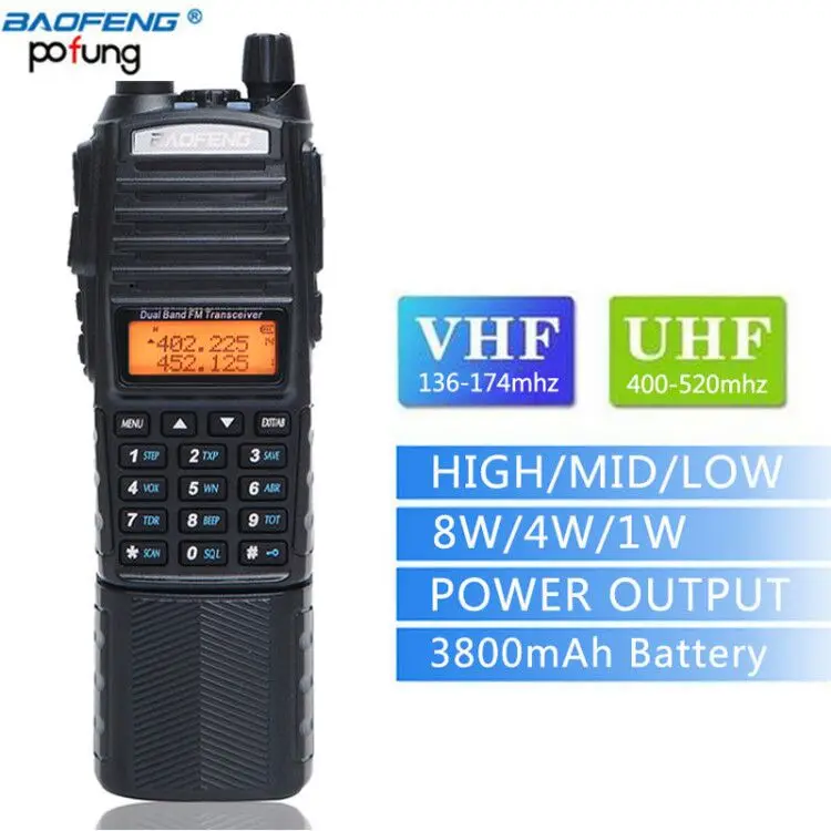 Wholesale Baofeng UV-82 Plus Tri-Power 8/4/1W 3800mAh 2-PTT Dual Band VHF  UHF Portable Walkie Talkie Two Way Radio UV-82HP From