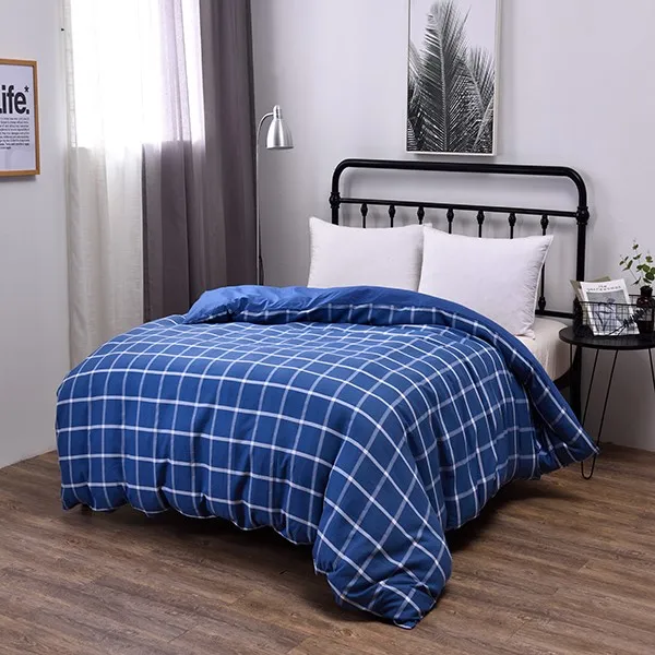 Customized Yarn Dyed Waffle Blue Check Duvet Cover Set Customized Yarn Dyed Waffle Blue Check Duvet Cover Set
