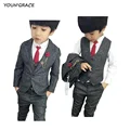 2016 Brand New 3PCS Boys Solid Wedding Suit with Belt England Style Gentle Boys Formal Suit