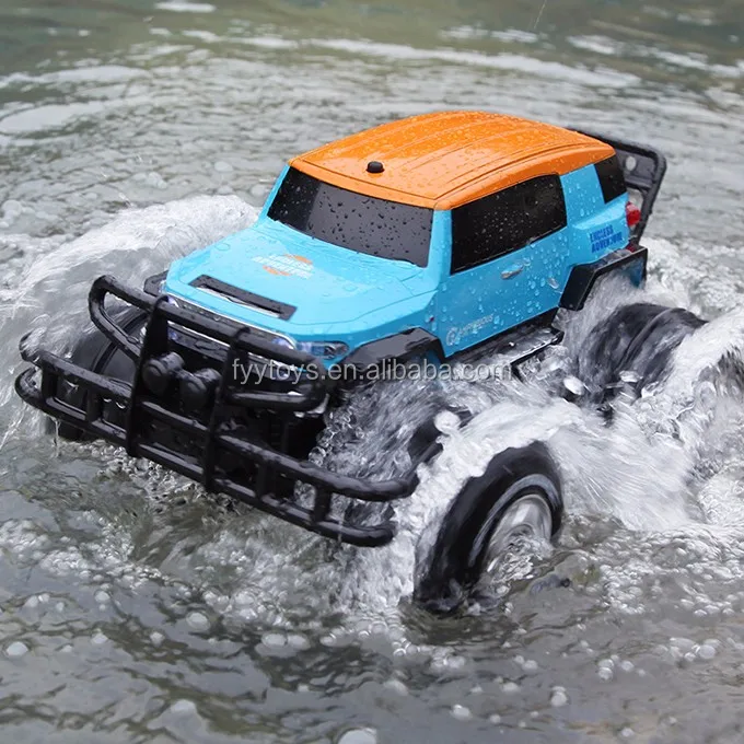 powerful amphibious remote control car drives on land & water