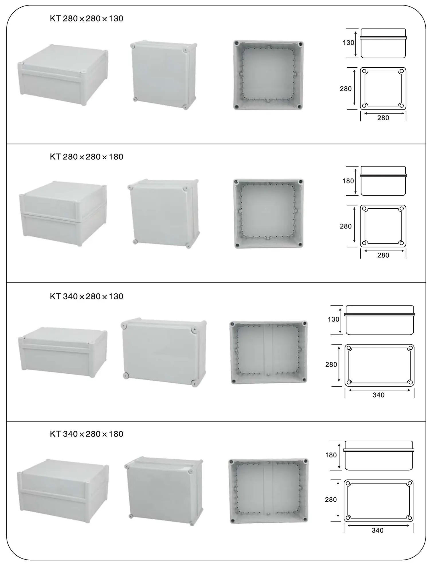 IP67 Waterproof 100x100x75mm 125x125x100mm 175x175x100mm 200x200x130mm ABS or Polycarbonate screw type Electrical Junction Box