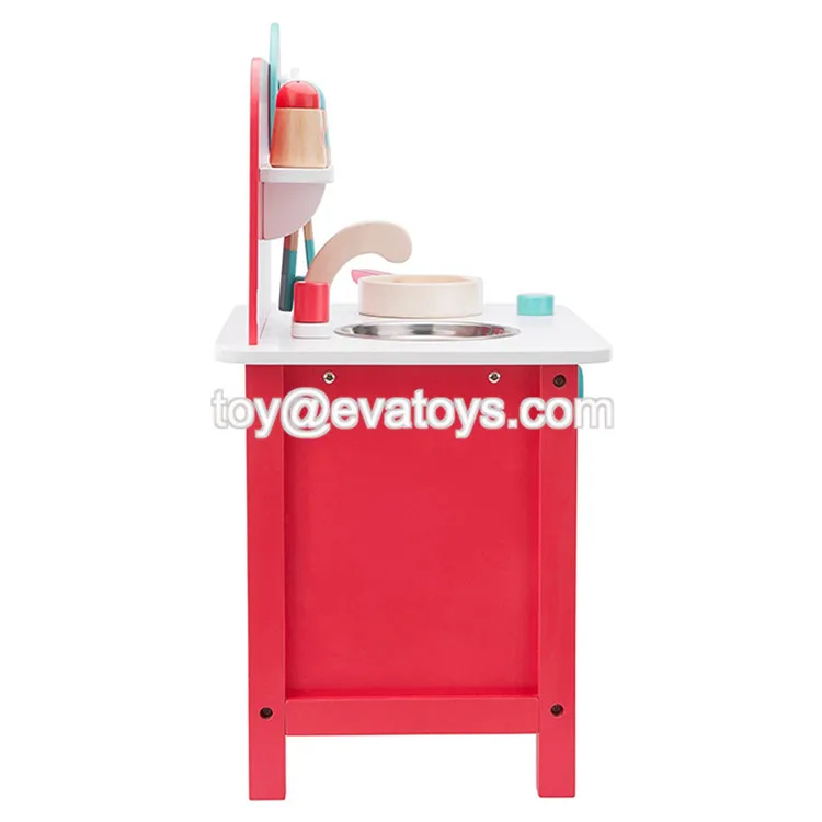 New Design Pretend Play Toys Wooden Red Play Kitchen For Children