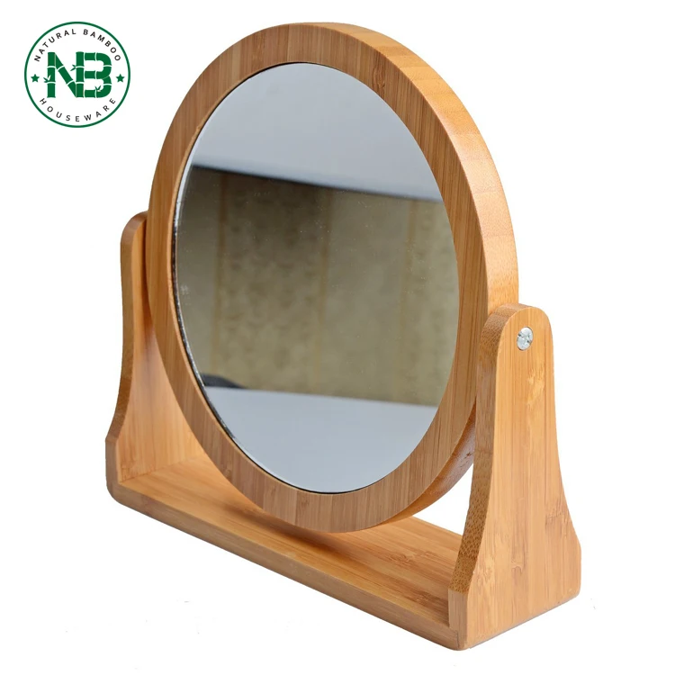 Espejo de pie Cuadrado baño con Soporte de bambú Espejo de tocador Usado en Dormitorio de Estudiantes rotación de 360 ​​° N / B Espejo de Maquillaje portátil de Mesa