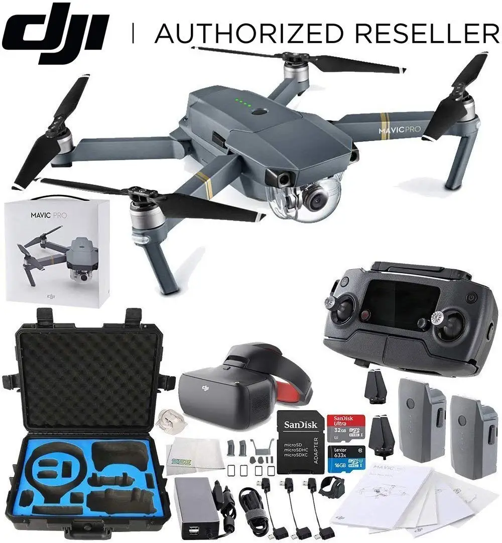DJI Mavic Pro Collapsible Quadcopter + DJI Goggles Virtual Reality VR FPV POV (Racing Edition) + DJI Mavic and Goggles Cases Waterproof Carry Case POV Experience Essential Bundle