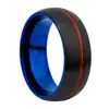 Brushed black blue tungsten ring mens offset red groove line tungsten carbide rings