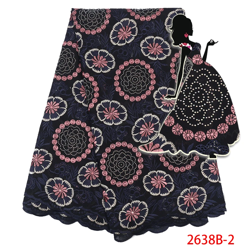African Swiss Voile Lace in Switzerland 100% Cotton Fabric Lace with Stones for Nigerian Women Dress XZ2638B
