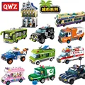 QWZ City Series Police Educational Ambulance Cars Model Building Blocks Set DIY Self Locking Bricks Assembled