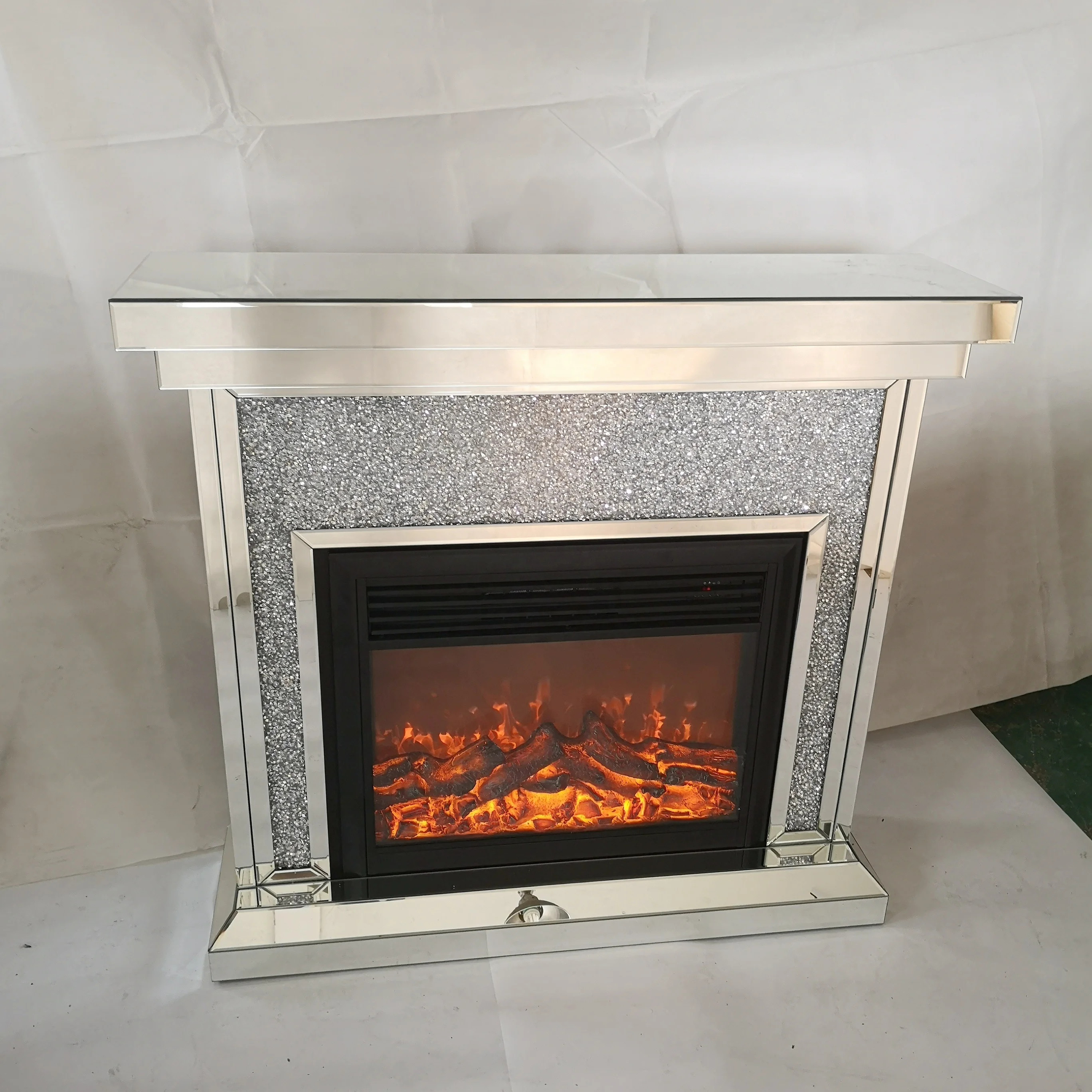 Decorative Electric Sparkle Diamond Crush Mirror Fireplace With Heater ...