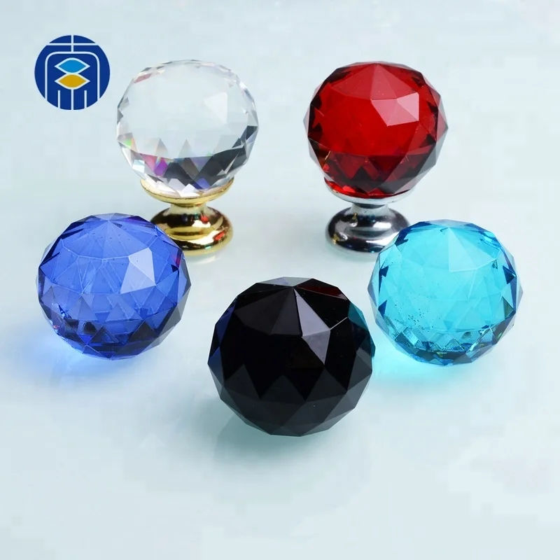 Colorful Crystal Glass Cabinet Knobs 30mm Faceted Ball Shape Pulls