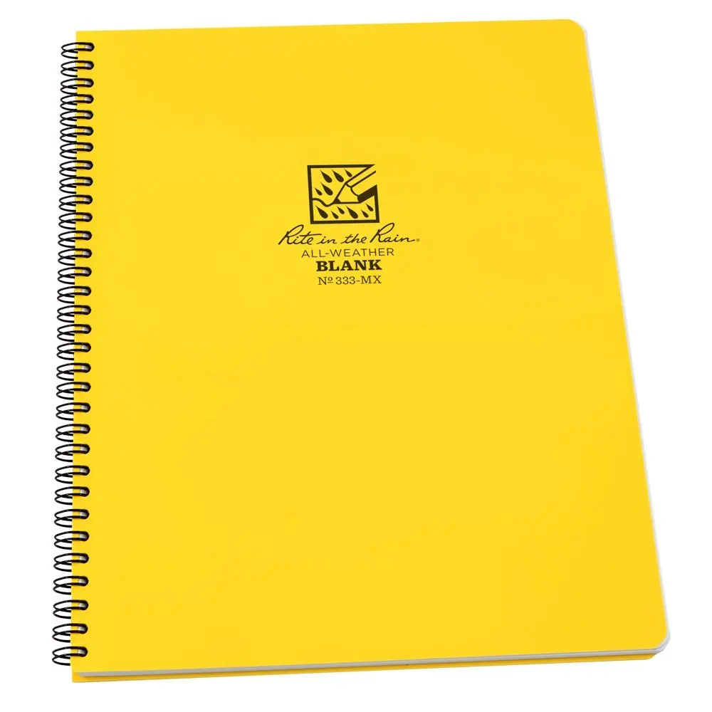 Rite in the Rain All-Weather Side-Spiral Notebook, 8 1/2" x 11", Yellow Cover, Blank Pattern (No. 333-MX)