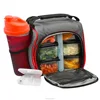 Thermal Insulated Lunch Bag Bento Box - Kit with 6 Leakproof Food Containers + 28oz Drink Bottle with Shaker + Ice Pack + Case f