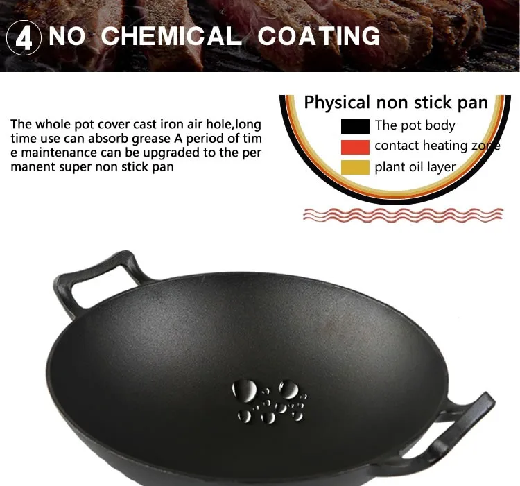 Cast Iron Heavy Duty Camping Wok With Wooden Lid Buy Cast Iron Big