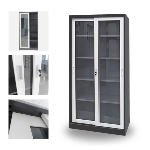Steel Made Two Glass Door Metal Cabinet Filing Cupboard With