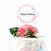 New Design Hansenne Blue Pink Happy Birthday Sweet Love Leaves Wreath Dessert Insert card DIY Birthday Cake Topper