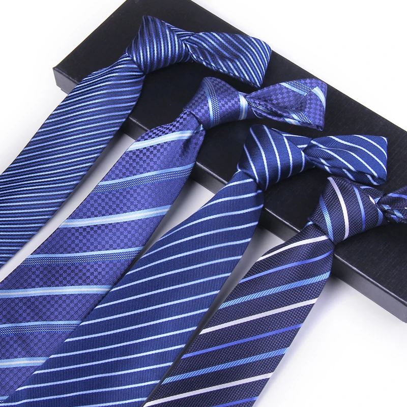 Handmade 100% Silk Ties Men's Formal Streak Slim Blue Necktie For Suit ...