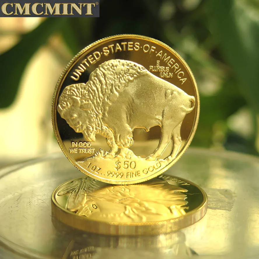 Old Coins Souvenir Coin 1 Oz .100 Mills Gold Plated Buffalo Indian Head