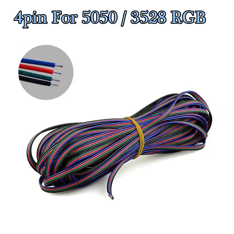 1m 2m 3m 4m 5m 10m 20m 50m 100m 7mm 4 Pin Channels LED RGB cable for 5050 3528 Strip Extension Extend Wire Cord Connector