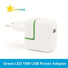 Green LED 10W USB Power Adapter for iPhone 4s 5s 6 Plus iPad Mini Air EU Euro Travel Charger for Samsung Mobile Phone and Tablet