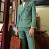 Spring Small Suit Suit Men's Green Stripe Double-row Button Net Red Suit