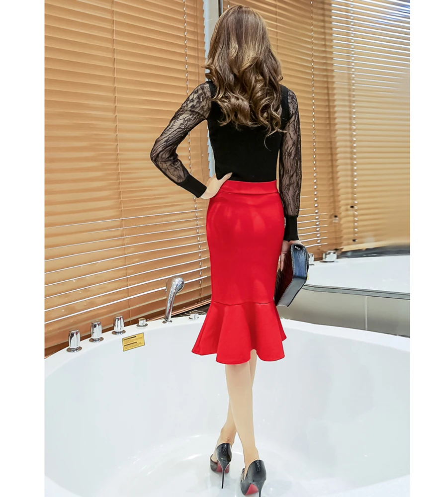 2019 Dama Corto Lápiz Vestido Midi Falda Slim Paquete Cadera Falda Roja - Buy Falda Roja Lápiz Mujer Product on Alibaba.com