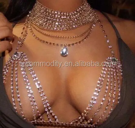 Sexy Women Crystal Body Chains Gold