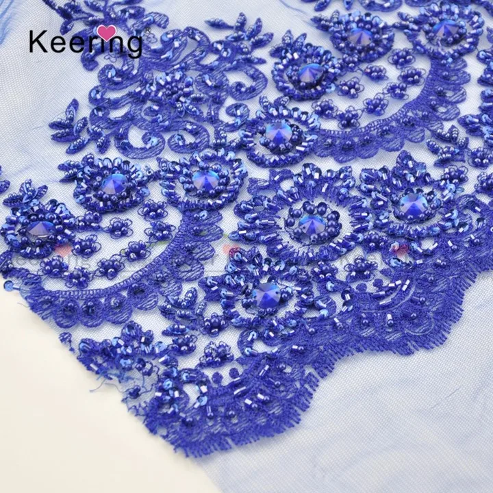 royal blue beaded lace fabric