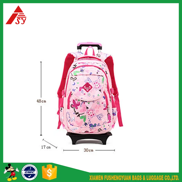 Kids Student Nylon Trolley Bag Rolling Backpack With Wheeled Trolley