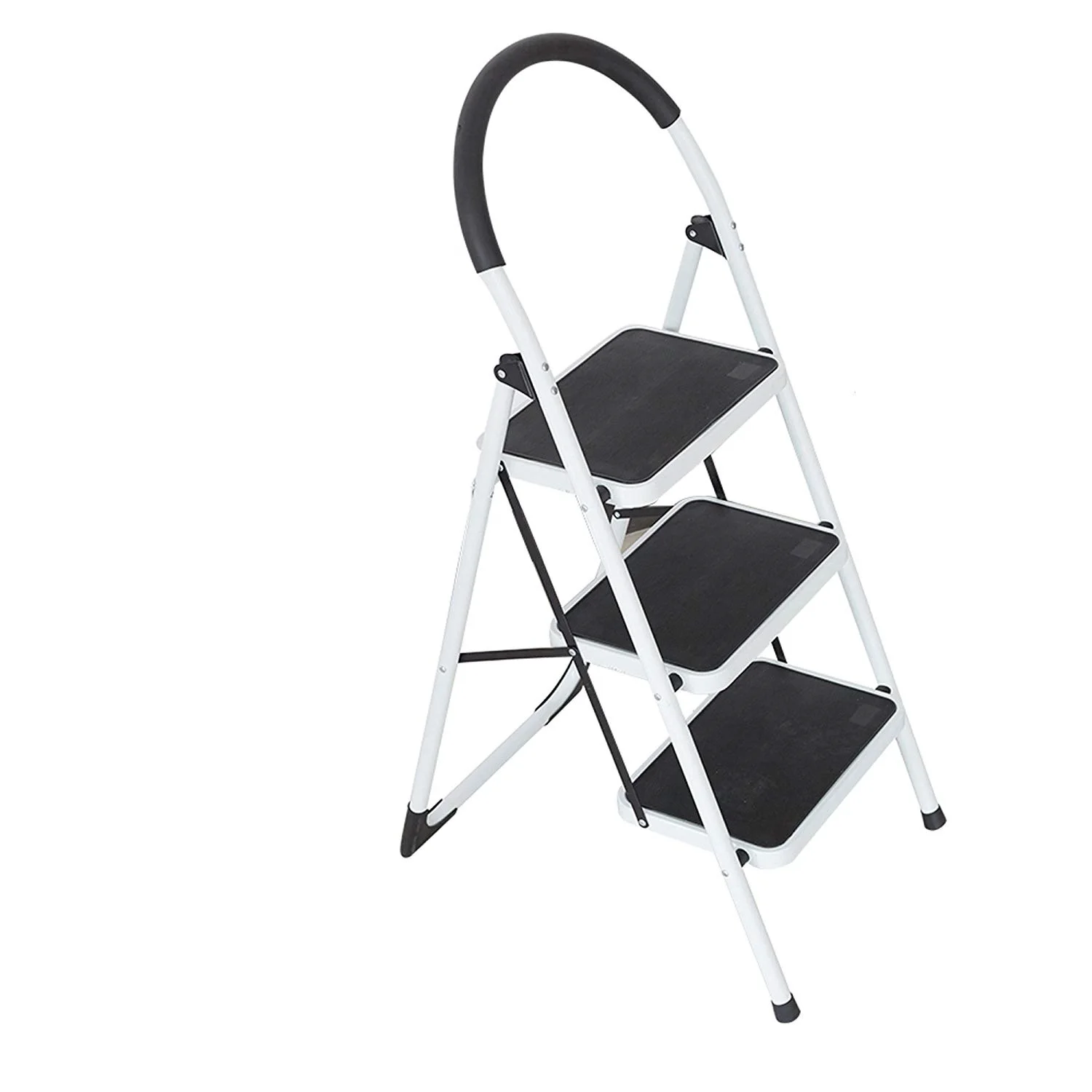 3 Step Ladder Folding Iron Stool Safe Anti-Slip Tread Mat White Black DIY 