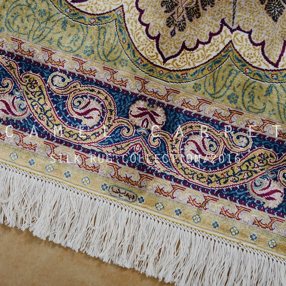 Oriental Gombad Design Rug Persian Silk Carpet Dealers Made By Hand