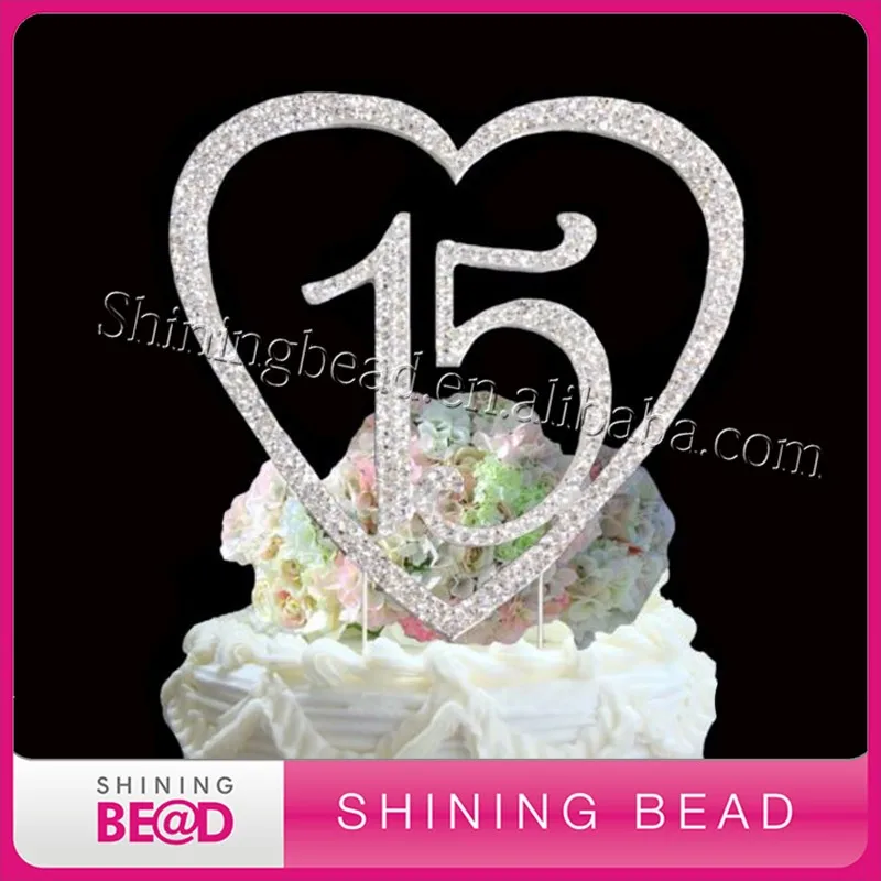 Anniversary,or Birthday Rhinestone Crystal Heart Cake topper for Wedding