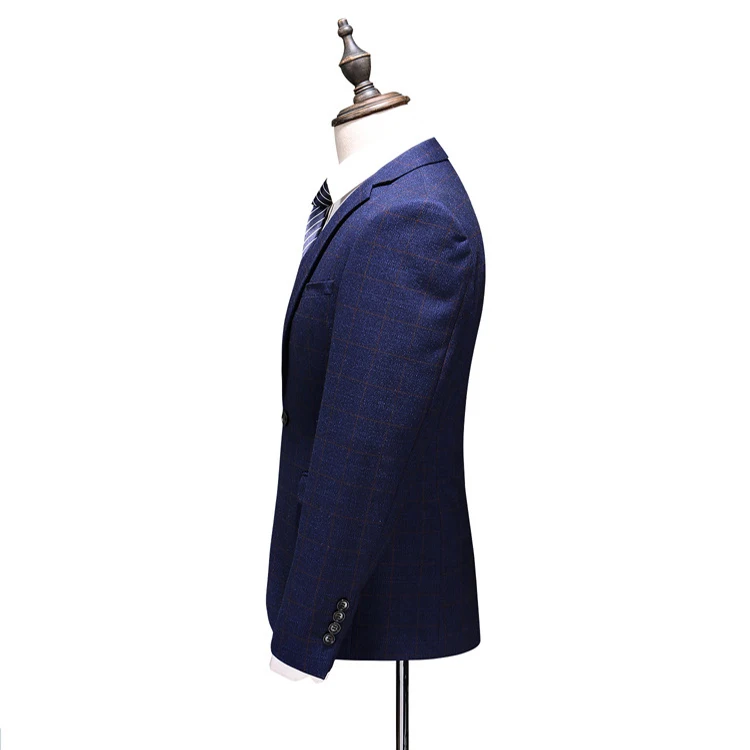 Newest Design High Quality Checked Royal Blue Man's Coat Pants Suit ...
