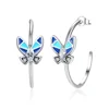 27mm blue butterfly 925 sterling silver hoop earring