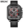 BREAK 5645 Luxury Quartz Wristwatches Leather Strap Chronograph Wristwatches Square Relogio Masculino Stereoscopic Dial Watches