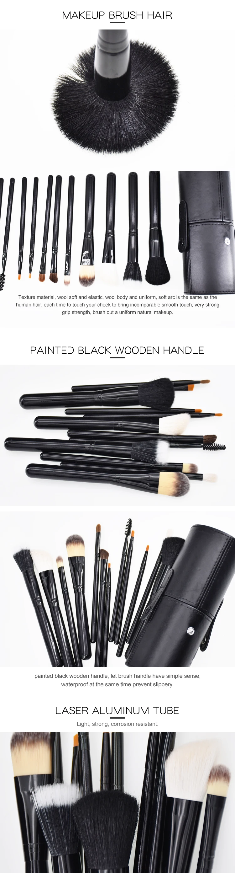 Custom Branding Black Professional Makeup Brush Set With Holder