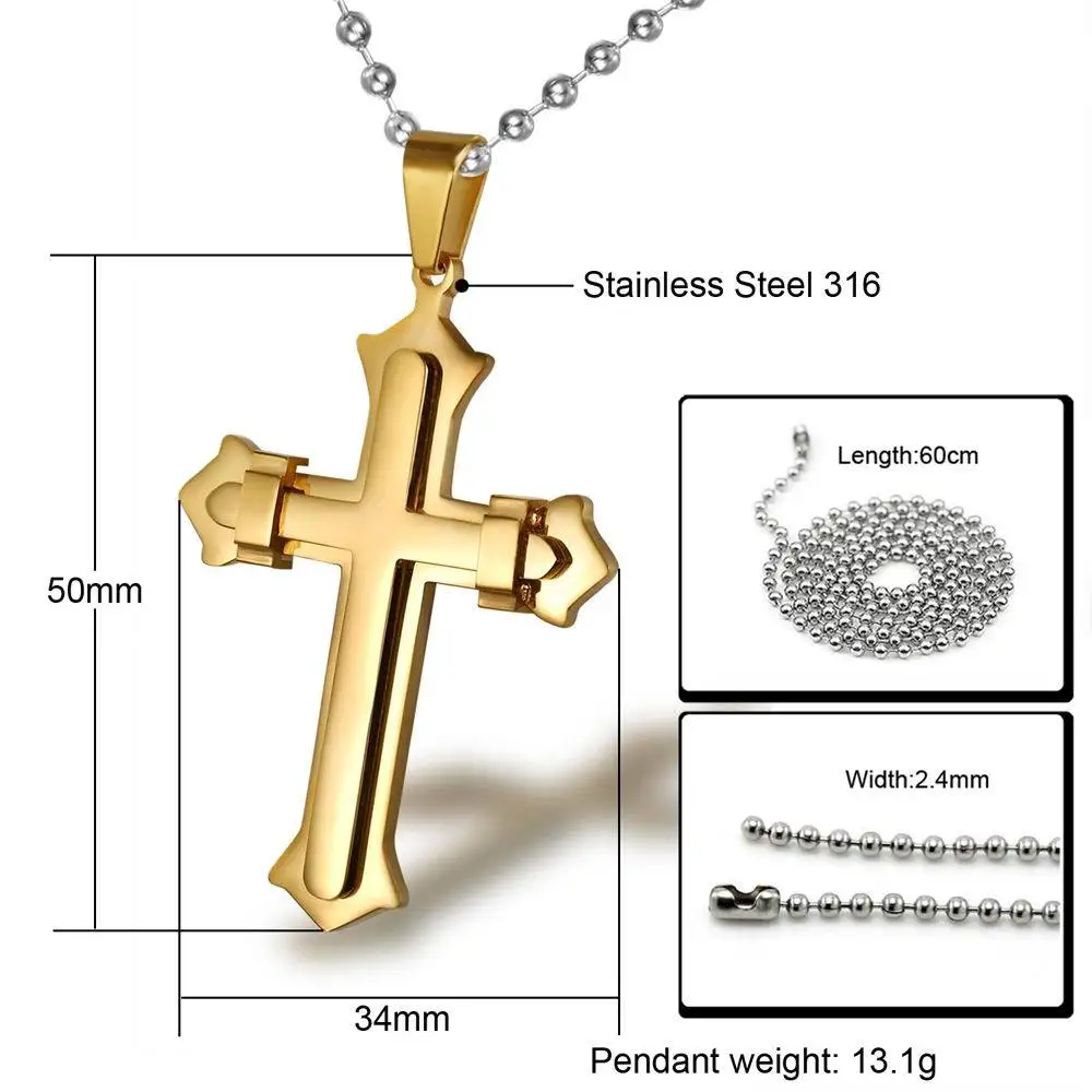 religion style cross pendant stainless steel couple necklace for men and women
