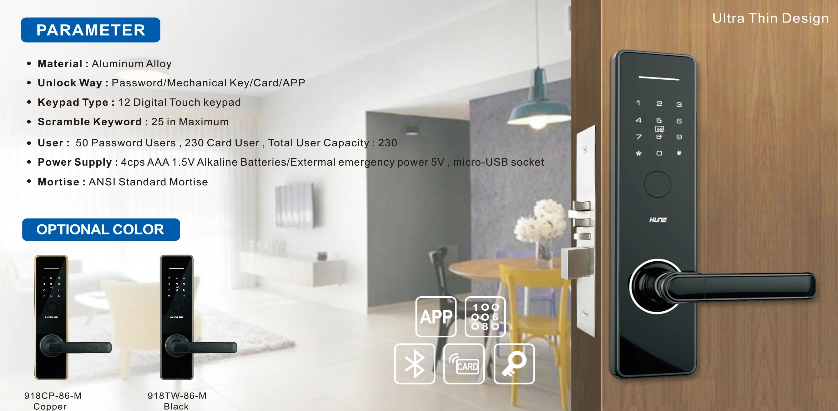 2019 Advanced Hune Smart Electronic Keyless Digital Password Door Lock
