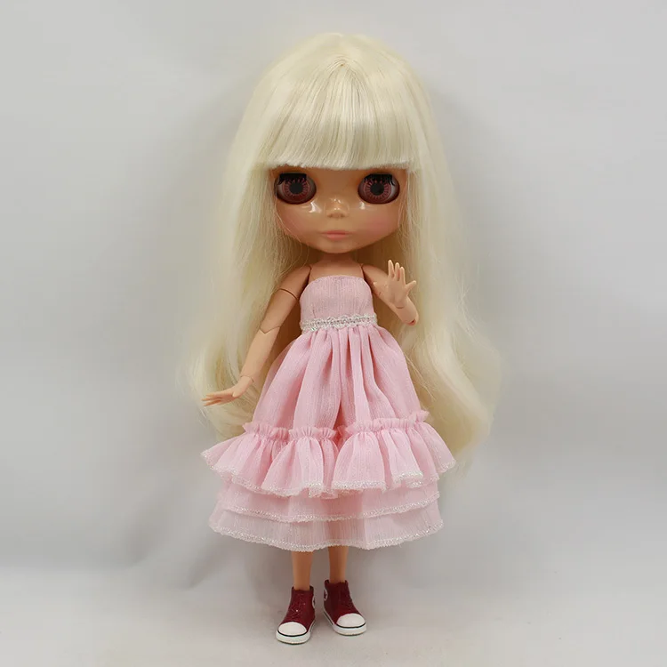 Blythe Nude Doll from Factory Jointed Body Long Golden Part Hair 