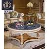 Antique golden hand carved high gloss coffee table royal solid wood marble top vintage coffee table
