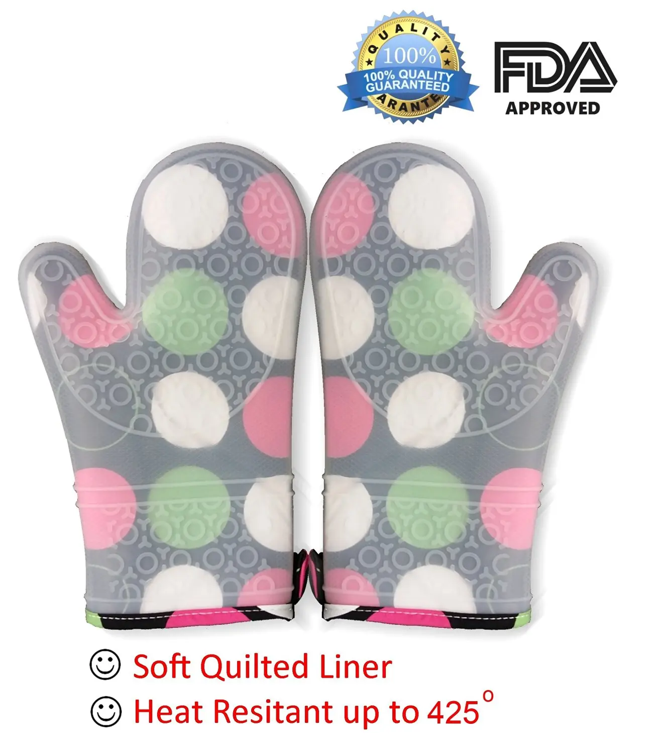 Silicone Oven Mitts with Quilted Liner - 1 Pair (Set of 2) - Long Oven Mitt. Patterned. Commercial Grade Oven Mitt, professional heat resistant Oven Groves by HOUSEWARE
